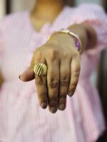 Gold Colored Ribbed Texture Statement Ring – Striped Effect, Anti-Tarnish Stainless Steel