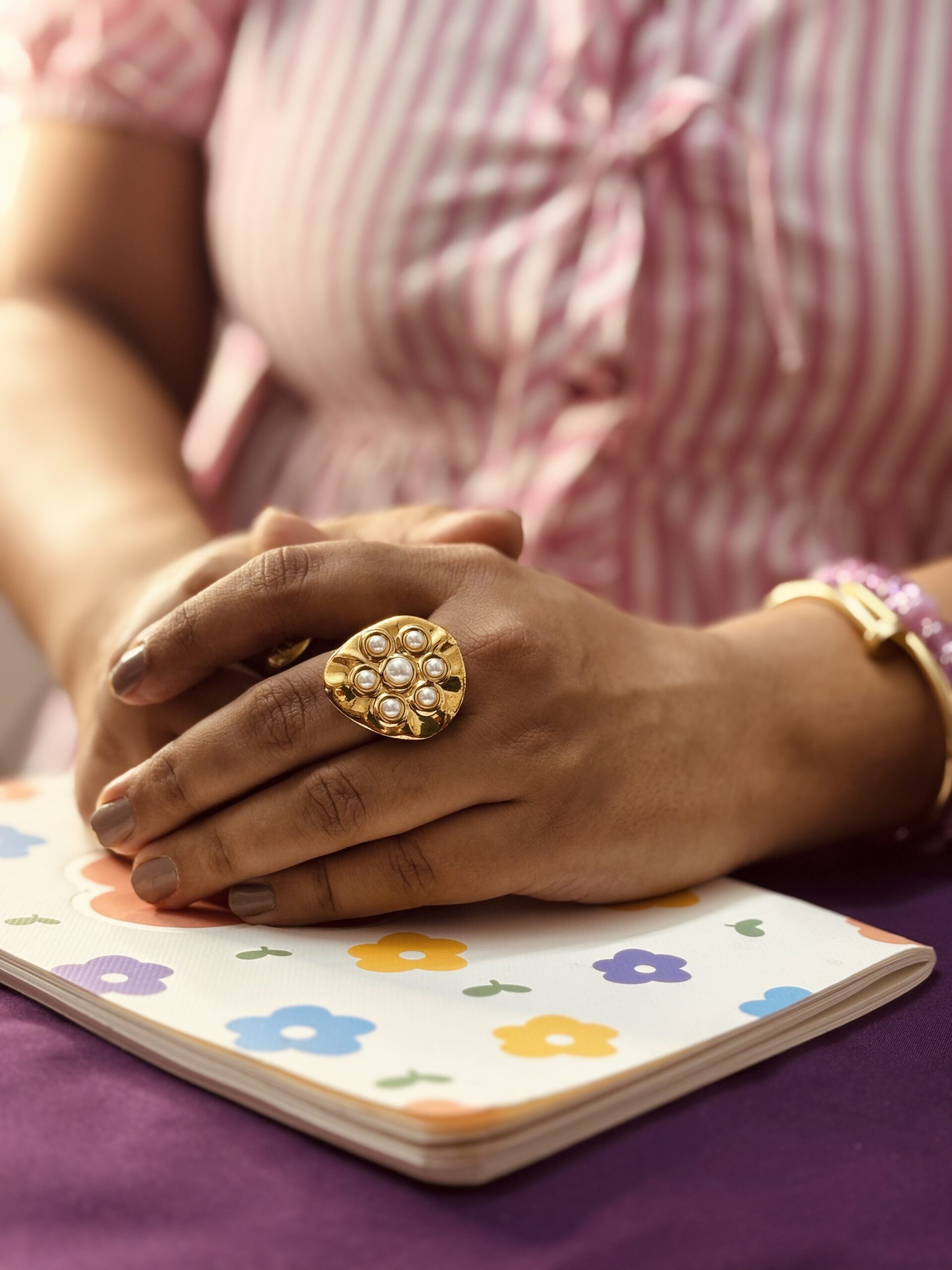IMG_0671 Gold Colored Multi-Pearl Statement Ring – Regal & Elegant Look, Anti-Tarnish Stainless Steel - Image 1