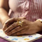 Gold Colored Sculpted Floral Statement Ring – Elongated Petal Design, Anti-Tarnish Stainless Steel