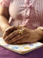 Gold Colored Sculpted Floral Statement Ring – Elongated Petal Design, Anti-Tarnish Stainless Steel