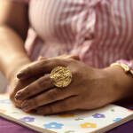 Gold Colored Carved Metal Statement Ring – Intricate Round Design, Anti-Tarnish Stainless Steel