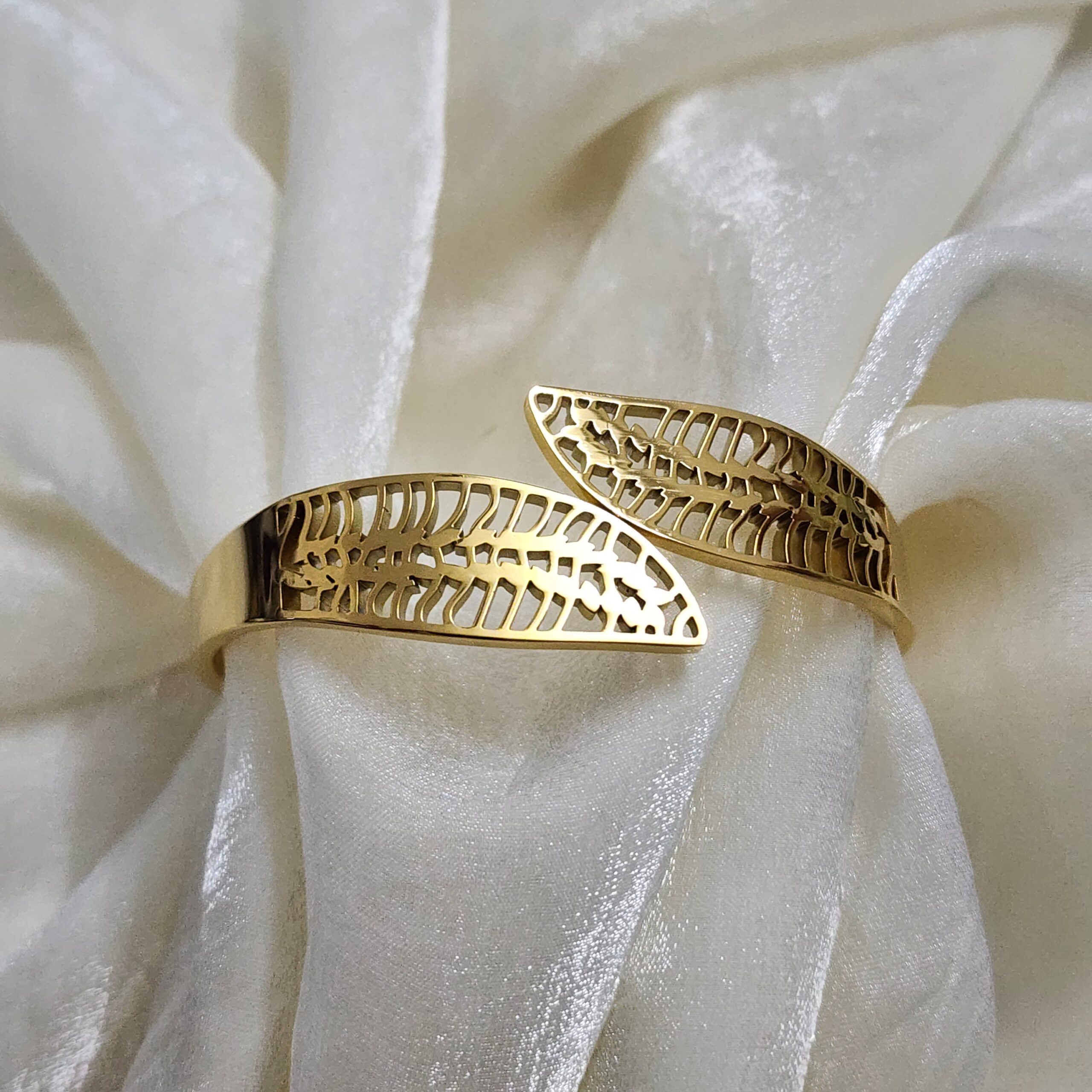 20250807_162659 Gold Filigree Leaf Cuff Bangle - Image 1