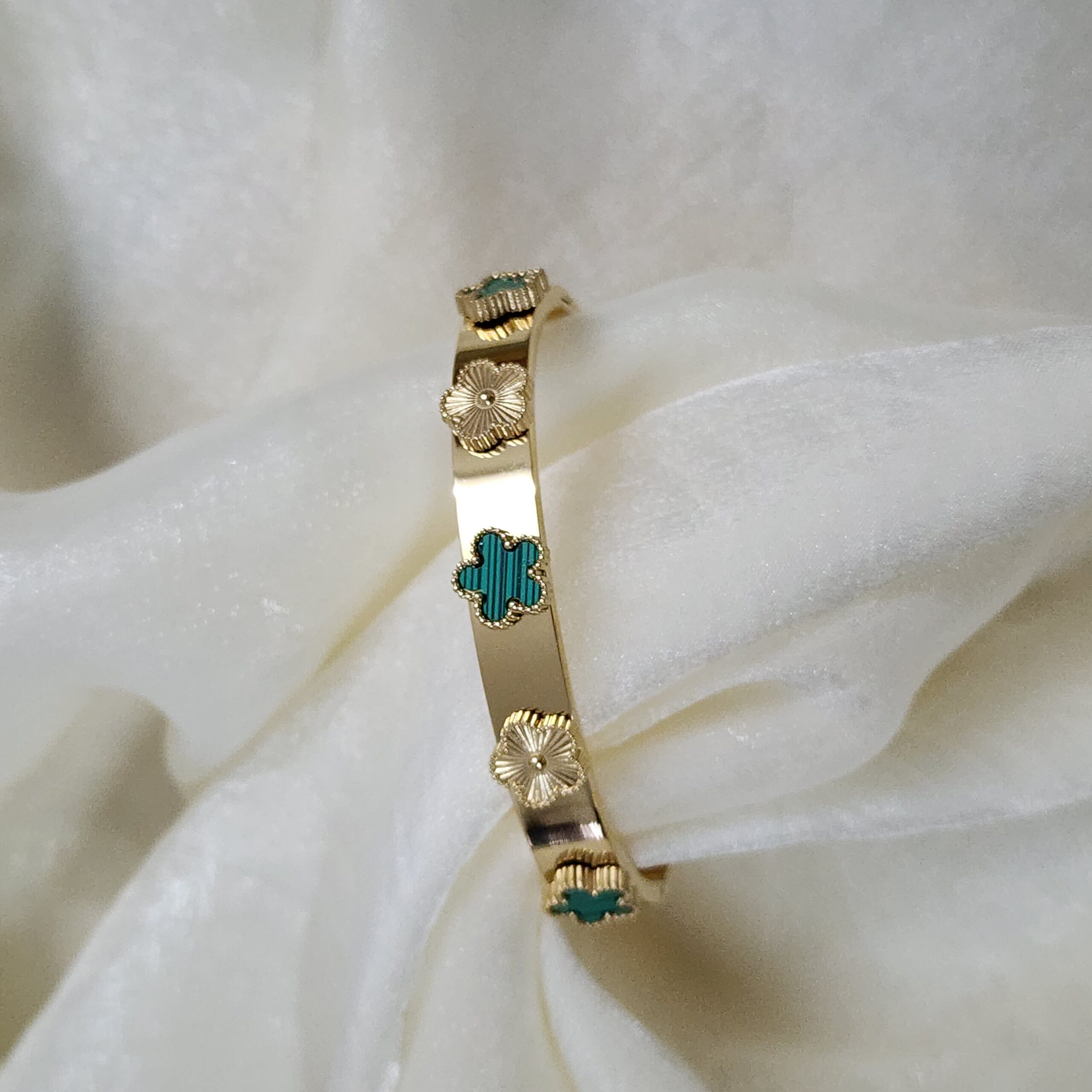 20250807_162852 Green Malachite-Inspired Clover Bangle - Image 1