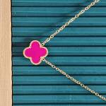 Hot Pink Clover Charm Necklace
