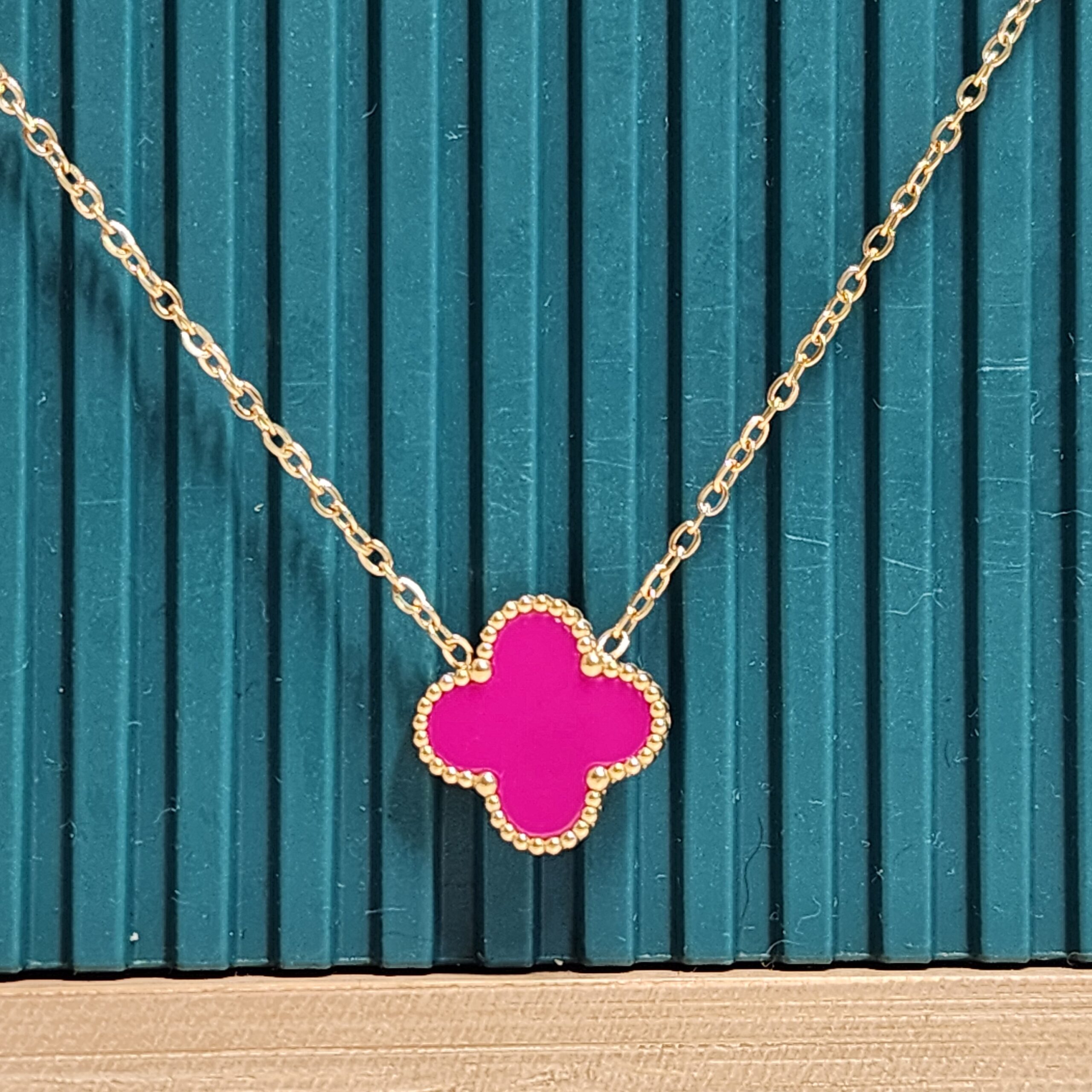 20250807_183602 Hot Pink Clover Charm Necklace - Image 1