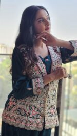 Embroidered Teal Jacket with Floral Design