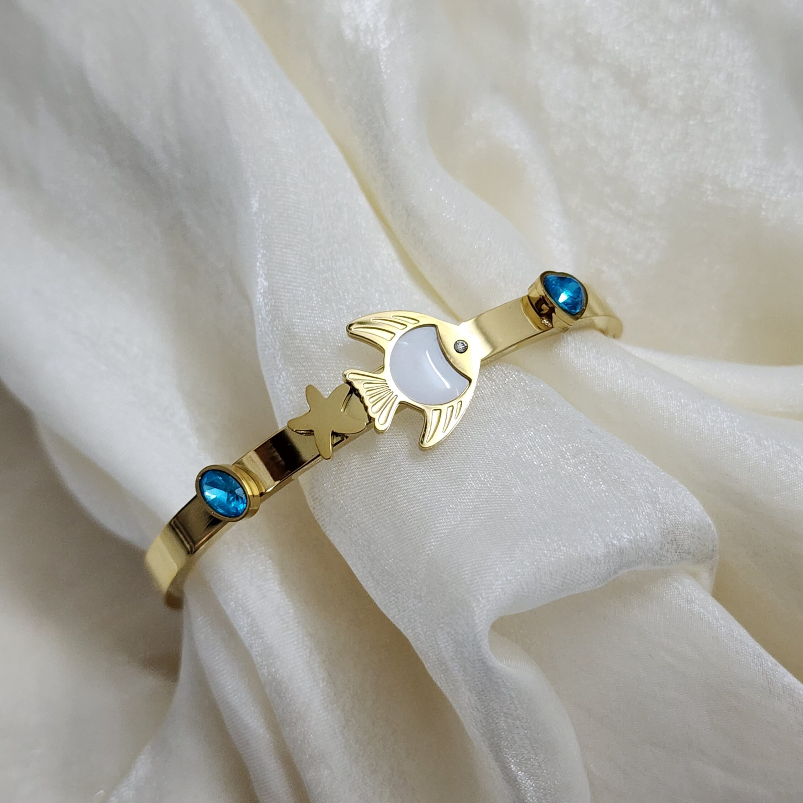 20250807_163034 Gold Fish and Crystal Bangle - Image 1