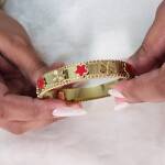 Gold and Ruby Red Flower Bangle - Image 2